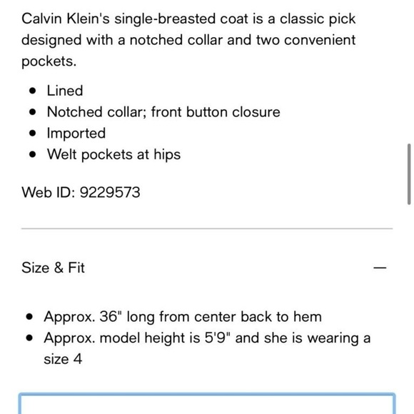 NWT Calvin Klein Classic Single Breasted Wool Cashmere Coat in Camel - Picture 15 of 15